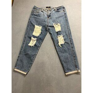 Ozzy Women's Ankle Skinny Jeans Denim Distressed Mid Rise Blue Size W34